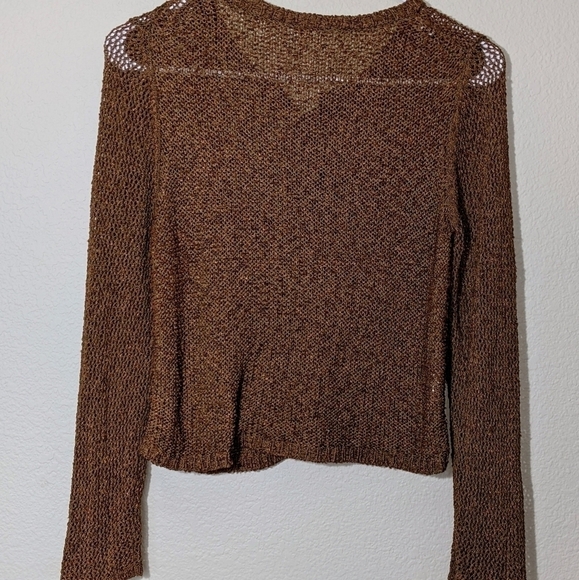 Vintage 90s Coffee Cardigan with Pearlesque-Maroon Flower Buttons - Picture 5 of 5